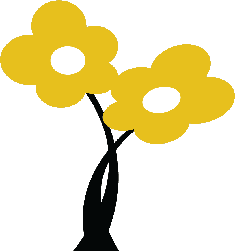 Decorative graphic illustration of two yellow flowers.